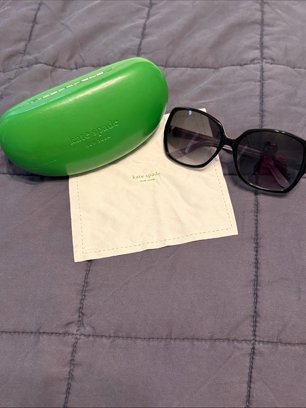 kate spade Black Oversized Square Sunglasses with Green Case